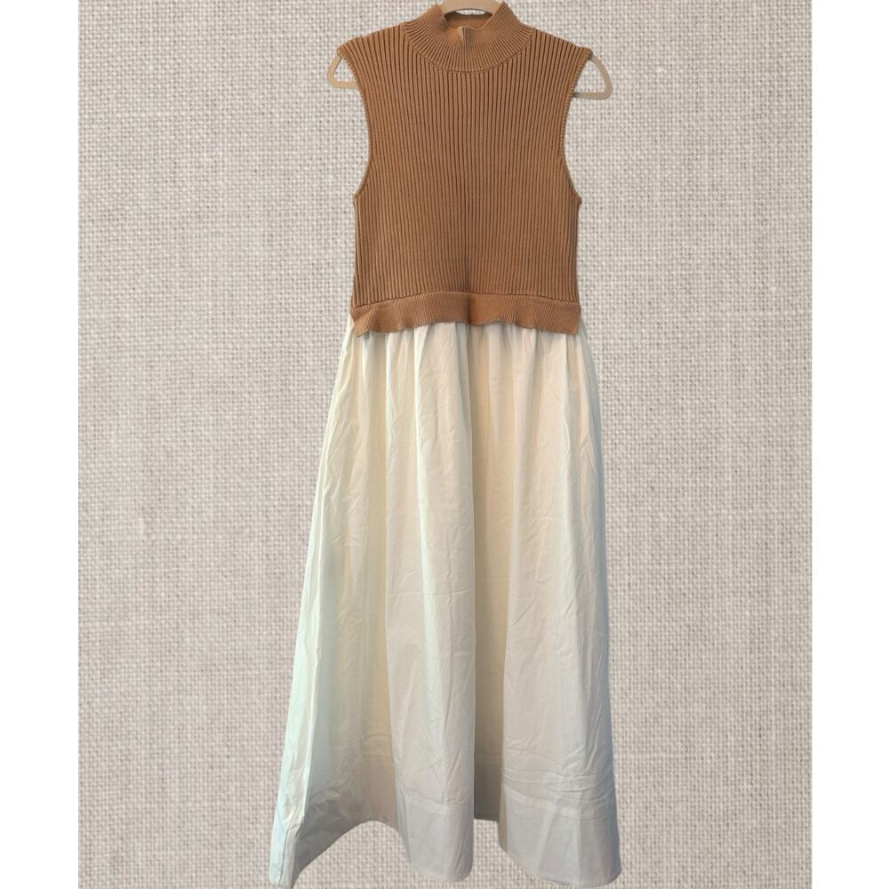 English Factory NWT* | white & tan Mixed Media Turtle Neck Dress | size Large